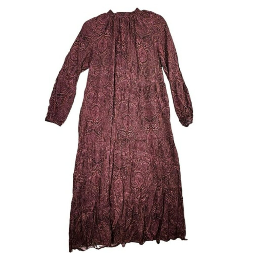 a new day Womens XS Modest Long Dress Purple Boho Paisley Long‎ Sleeve NWT